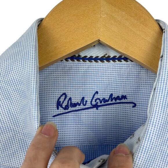 Robert Graham Mens 16 Flip Cuff Dress Shirt Button Down Light Blue Paisley M/L - Picture 5 of 15